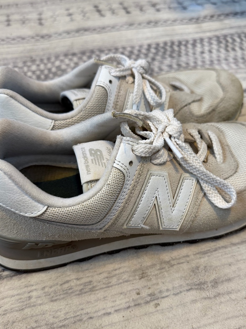 New Balance White and Light Gray Leather Lace-Up Sneakers